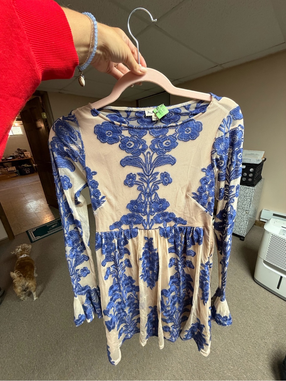 For Love & Lemons Beige Mini Dress with Blue Floral Burnout